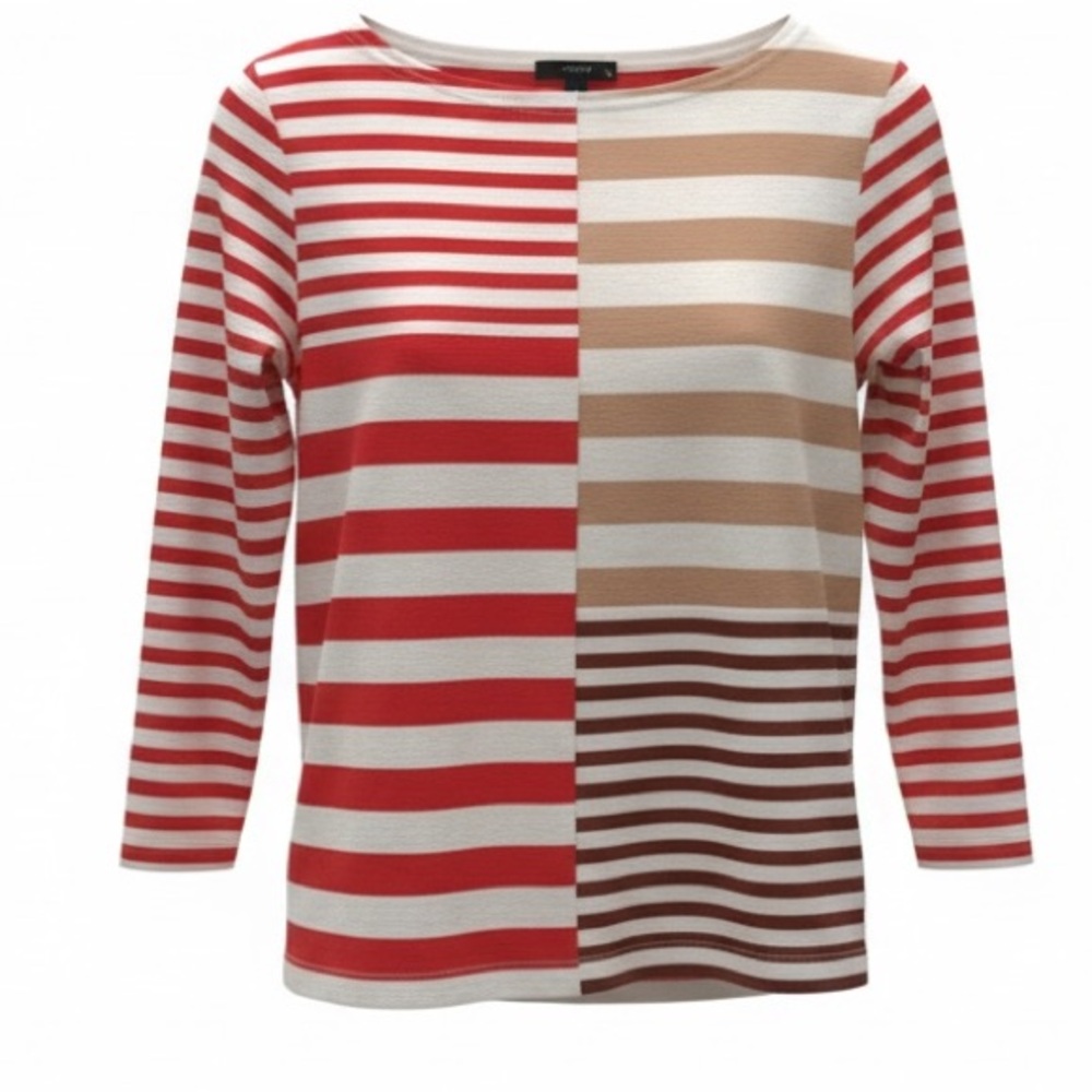 J. Crew Red and Cream Striped Long Sleeve Top